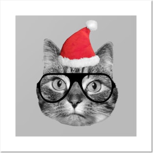 Cute fluffy tabby cat celebrating Christmas Eve Posters and Art